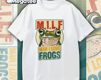 Camiseta "M.I.L.F Man I Love Frogs", divertida para amantes de las ranas, vintage con estética de ranas, regalo retro para amantes de los animales, sarcástica.