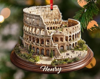 Personalized Italy Acrylic Ornament Colosseum Rome Christmas Ornament Custom Name Travel Souvenir 2D FLAT