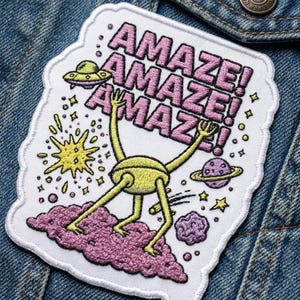 Amaze Amaze Amaze Patch, Funny Sci-Fi Rocky Alien Embroidered Iron-On Sew-On Badge, Geek Book Lover Gift