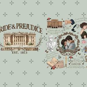 Orgullo y prejuicio Pemberley House PNG, Jane Austen Png, Light Academia Png, Mr Darcy y Elizabeth Bennet, Literario Png, Regalo para amantes de los libros