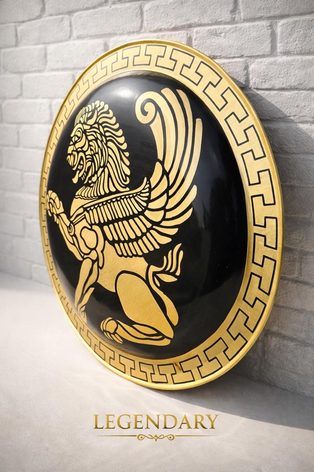 Greek Hoplite Shield – Winged Lion Steel Warrior Decor, Ancient
