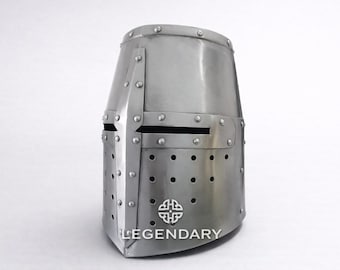 Handmade Steel Templar Helmet – Medieval Crusader Knight Armor | LARP Stage Theatrical Dramas | Halloween Props