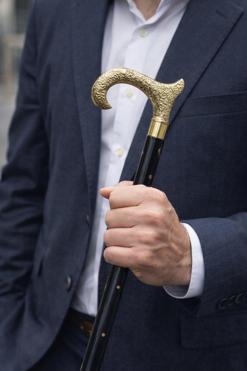 Engraved Brass Handle Walking Cane - Luxury Gentleman's Cane, 36 Inch Gift