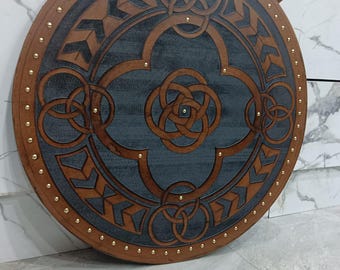 Handmade Viking Wooden Shield | Norse Runes & Celtic Knot Wall Decor | Nordic Shield Art | Viking Home Decoration | Rustic Medieval Decor