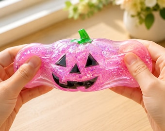 Handgemaakte glitterkristalpompoen squishy, draagbaar langzaam rijzend knijpspeeltje, leuk klein halloweencadeau en bureaudecor voor volwassenen
