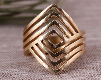 Gouden geometrische statementring | Moderne architecturale sieraden Cadeau voor haar