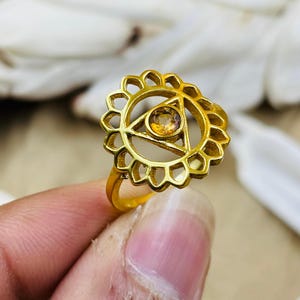 Citrine Solar Plexus Chakra Ring – Gold Lotus, Empowerment Jewelry