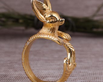 Gold Bunny Ring | Woodland Animal Brass Statement Ring