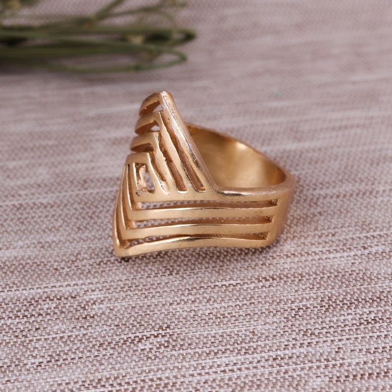 Gold Geometric Statement Ring | Modern Architectural Jewelry Gift for ...