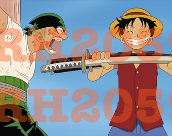 24×36 HD Anime Poster – Luffy Rescuing Zoro Scene – Hand‑Drawn Digital Illustration – One Piece Inspired Wall Art
