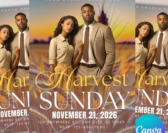 Church Flyer Template | Harvest Sunday Canva Flyer | Fall Worship Service Flyer | Thanksgiving Church Event | Editable Ministry Design