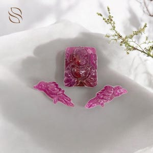 Tiny Ruby Ganesha with Bird Pair Hand Carved Natural Ruby Gemstone Miniature Sculpture – Spiritual Pendant & Collectible Gift