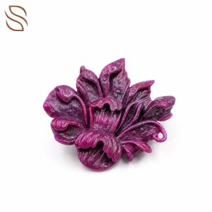 Natural Ruby Flower Leaf Carving | Hand Carved Gemstone Pendant | Ruby Brooch Jewelry Component | Botanical Gemstone Art | Seraphine Gems