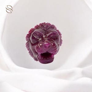 Natural Ruby Lion Face Carving Hand Carved Gemstone Sculpture Crystal Animal Figurine & Jewelry Component – Collectible Gift
