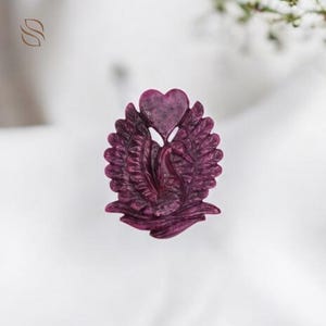 Ruby Peacock Carving with Heart Hand Carved Gemstone Sculpture Natural Ruby Crystal Figurine & Jewelry Component – Collectible Gift