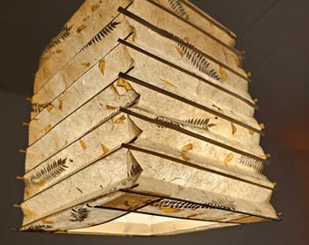 Ecofriendly Paper Lamp Shades with Fern, Marigold, and Petal Design - 4 Sided Bamboo