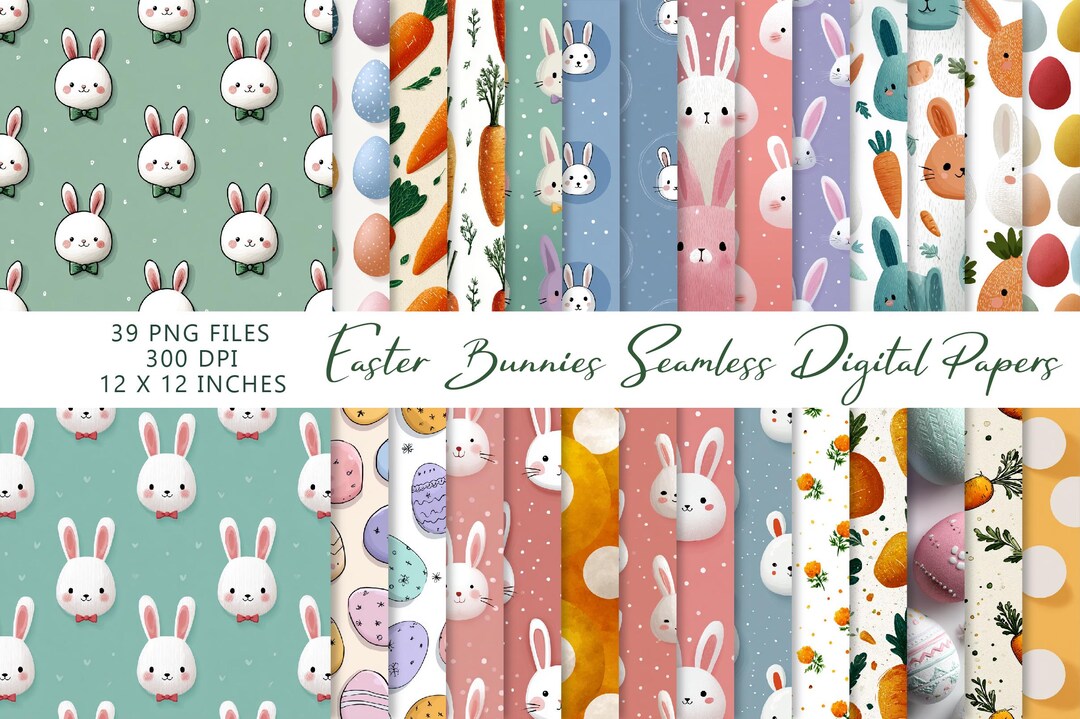 39 Easter Bunny Seamless Paper PNG Cute Rabbit Pattern Digital Paper ...