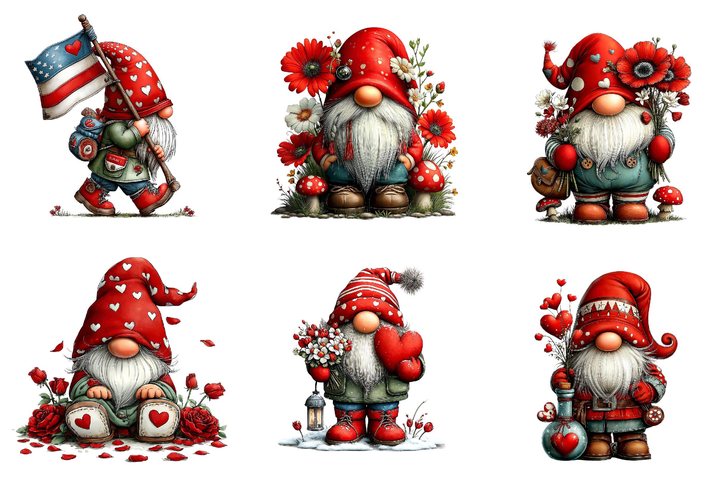 37 Whimsical Valentine Gnome Clipart PNG / Cute Love Gnomes / Valentine ...