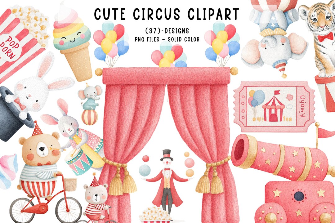 37 Cute Circus Clipart PNG Bundle Whimsical Circus Animals Carnival ...