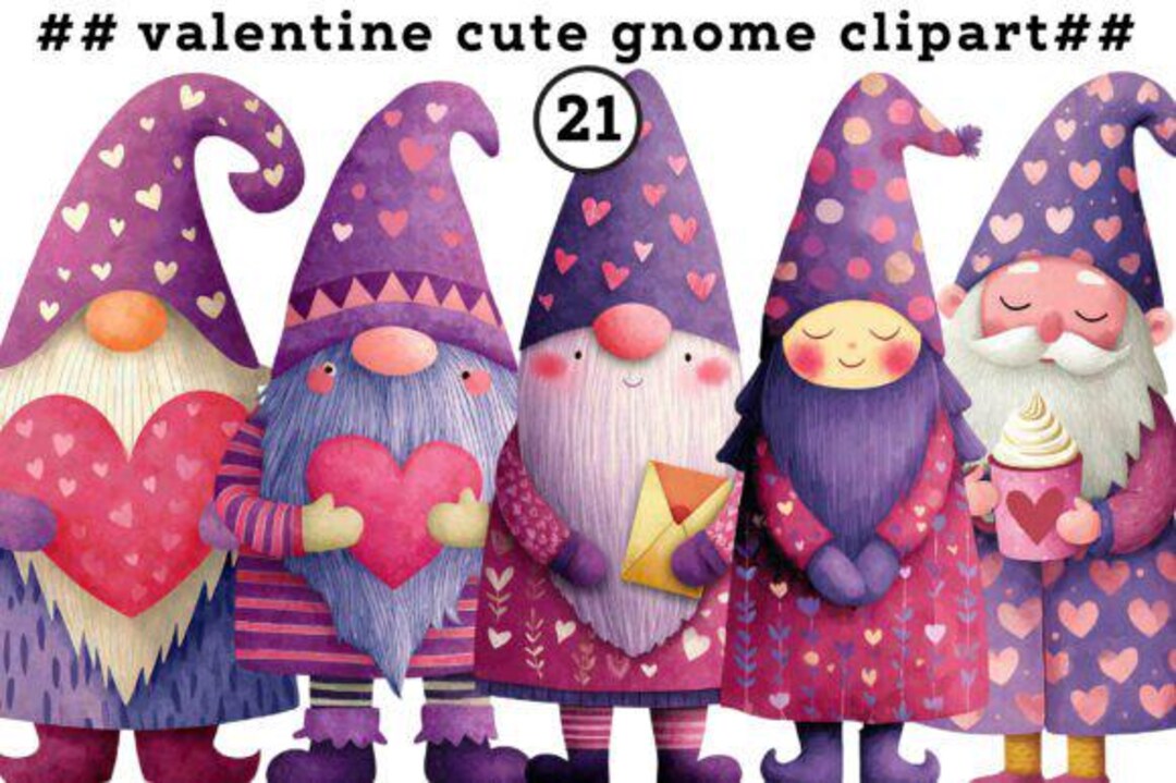 21 Valentine Gnome Clipart Bundle / Watercolor Gnomes PNG / Cute Love ...