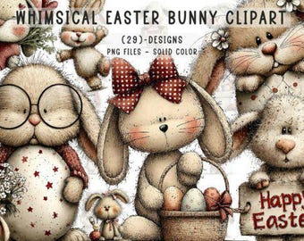29 Whimsical Easter Bunny Clipart PNG / Cute Vintage Rabbits / Spring Holiday Animals / Pastel Bunny Art