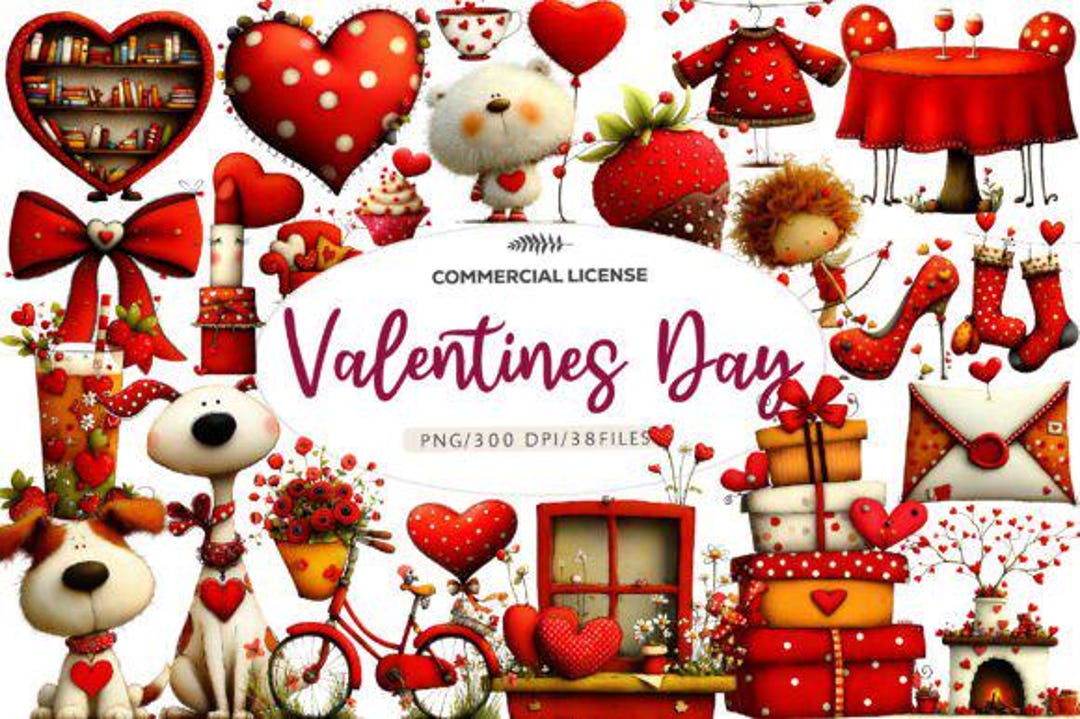 38 Valentine Clipart Bundle / Watercolor Valentines Day PNG / Cozy Love ...