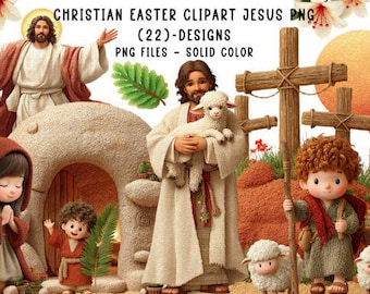 22 christelijke Pasen Jezus Clipart PNG / Resurrection Art / Geloof Pasen-illustraties / Religieuze lentebundel