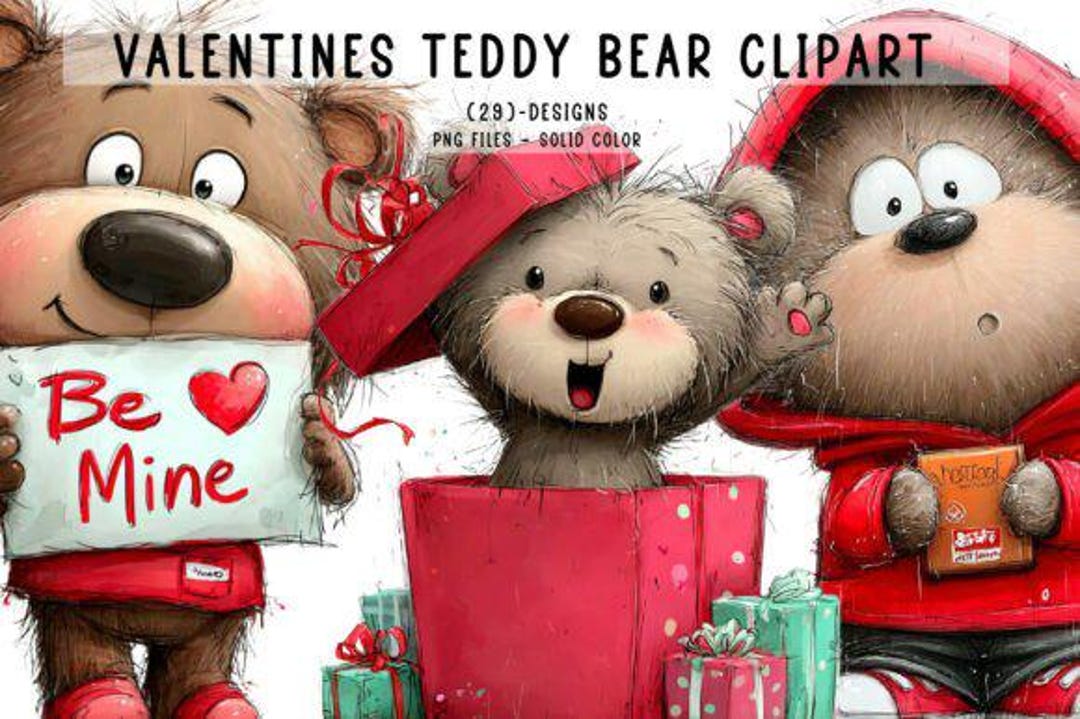 29 Valentines Teddy Bear Clipart PNG / Cute Love Bears / Whimsical ...