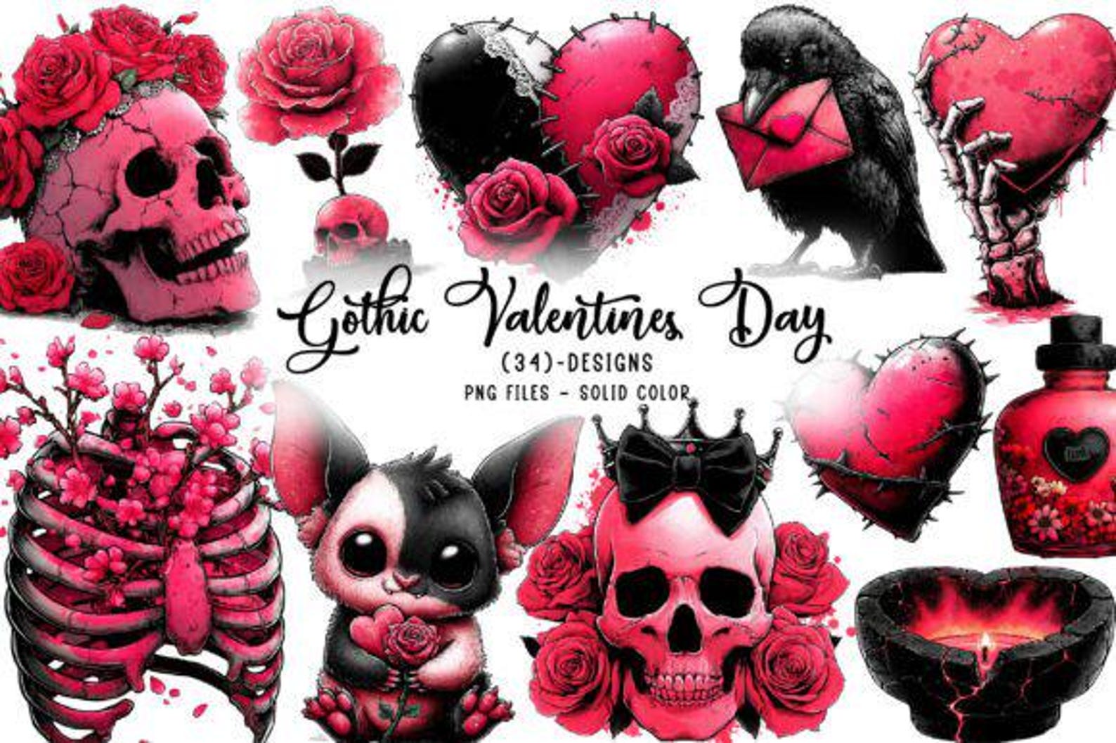 34 Gothic Valentines Day Clipart PNG, Dark Romance Sublimation Bundle ...