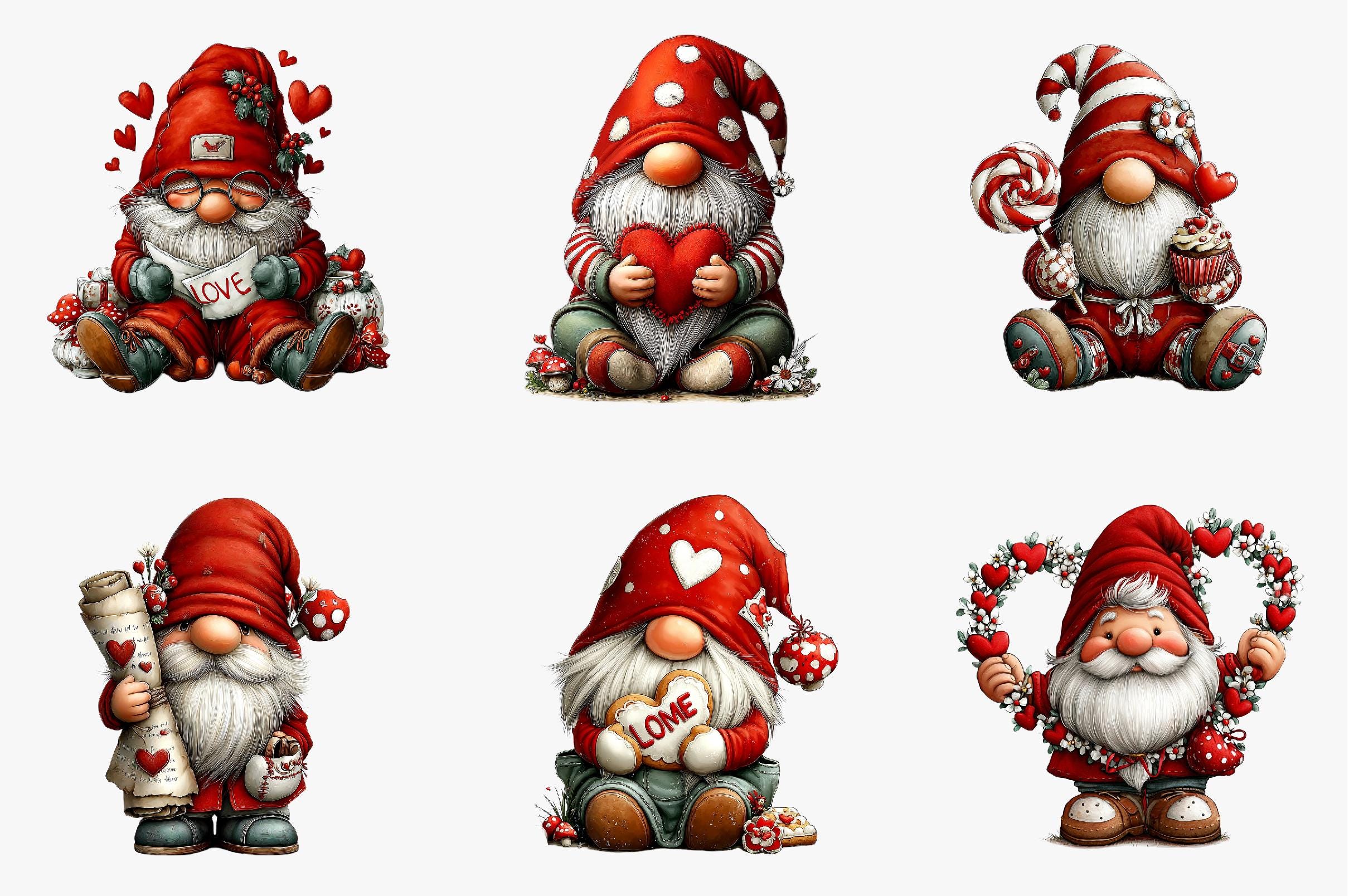 37 Whimsical Valentine Gnome Clipart PNG / Cute Love Gnomes / Valentine ...