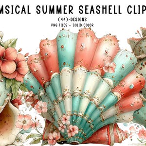 44 Seashell Summer Clipart PNG - Whimsical Beach Shell Bundle - Coastal Floral Clipart - Ocean Sublimation Set