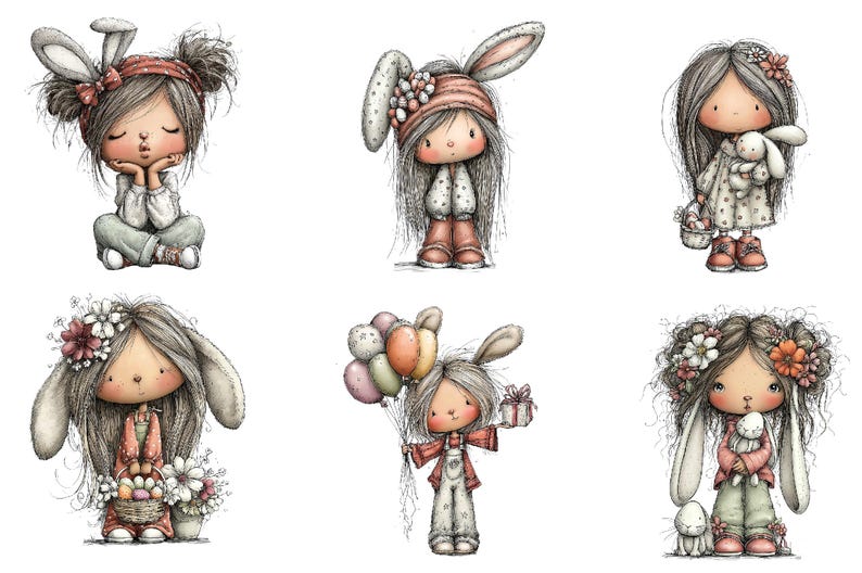 38 Easter Bunny Girl Clipart Bundle, Whimsical Spring Girls PNG ...