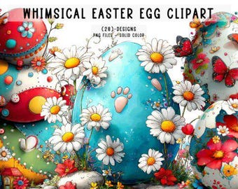 28 cliparts fantaisistes d'oeufs de Pâques PNG / oeuf de Pâques PNG / Oeufs de Pâques mignons / lot de cliparts printemps Pâques