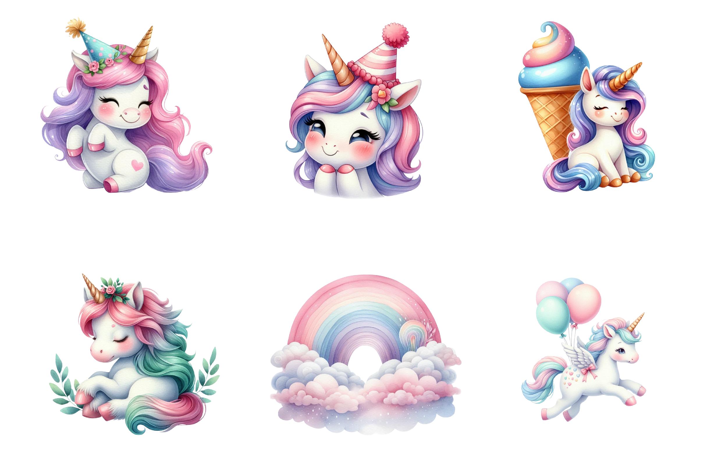 31 Unicorn Watercolor Clipart PNG Bundle, Cute Pastel Fantasy Unicorn ...