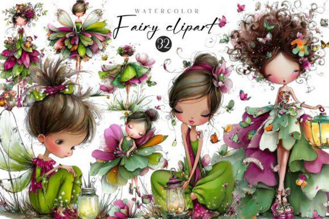32 Fairy Clipart PNG / Whimsical Garden Fairies / Watercolor Fairy Art ...