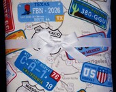 Extra Large Receiving Swaddle Blanket- Travel License Plates 40 x 40 inches