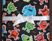 Extra Large Receiving Swaddle Blanket- Colorful MONSTERS 40 x 40 inches