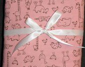 Extra Large Receiving Swaddle Blanket- Pink Outline JUNGLE Safari Animals 40 x 40 inches