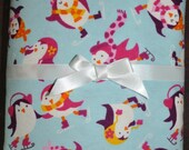 Extra Large Receiving Swaddle Blanket - Ice Skating Penguins 40 x 40 inches