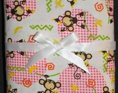 Extra Large Receiving Swaddle Blanket- Girls Silly MONKEYS 40 x 40 inches