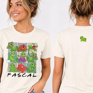 T-shirt avec Pascal, compagnon de Raiponce, animal de princesse Disney, drôle de caméléon, voyage Disneyland 2026, vacances Disney shirt