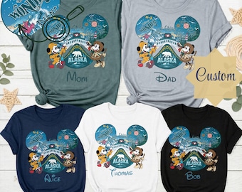 Koszulka dopasowana do sylwetki na wakacje dla par lub rodziny w 2026 r., koszulka z rejsem Disney na Alaskę, możliwość personalizacji nazwy statku, wycieczka Disney