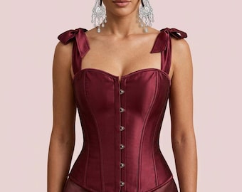 Top corsé de satén, bustier sin tirantes, estilo cottagecore renacentista y de hadas.
