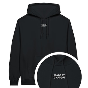 Felpa con cappuccio unisex nera "MADE BY ChatGPT" | felpa minimalista con intelligenza artificiale | regalo per sviluppatori