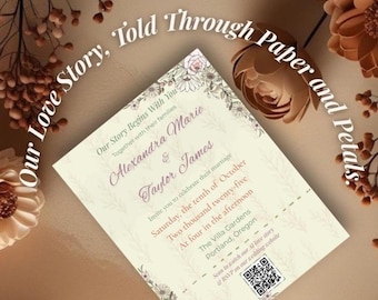 Boho Wedding Invitation Template with QR Code | Earthy & Editable in Canva