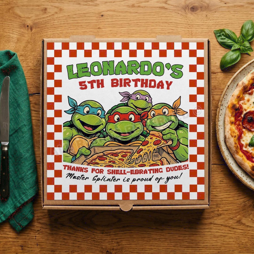 Fake Ninja Rurtle Label Editable Ninja Turtles Pizza Box Label Canva Template, TMNT Birthday ...