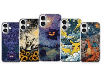 Starry Night Pokémon Phone Case | Van Gogh Style TPU Cover for iPhone Samsung