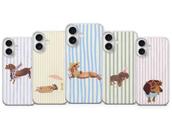 Dachshund Phone Case – Pastel Striped Summer Dog Cover for iPhone, Samsung & Pixel