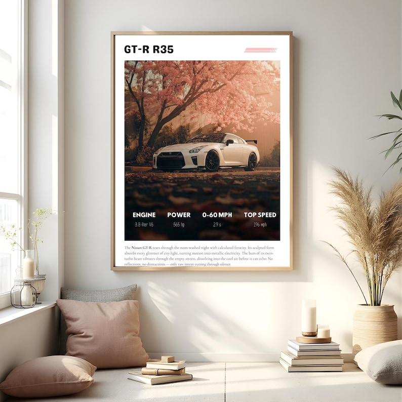 Nissan GTR R35 Poster | JDM Sakura Wall Art | White Godzilla Print ...