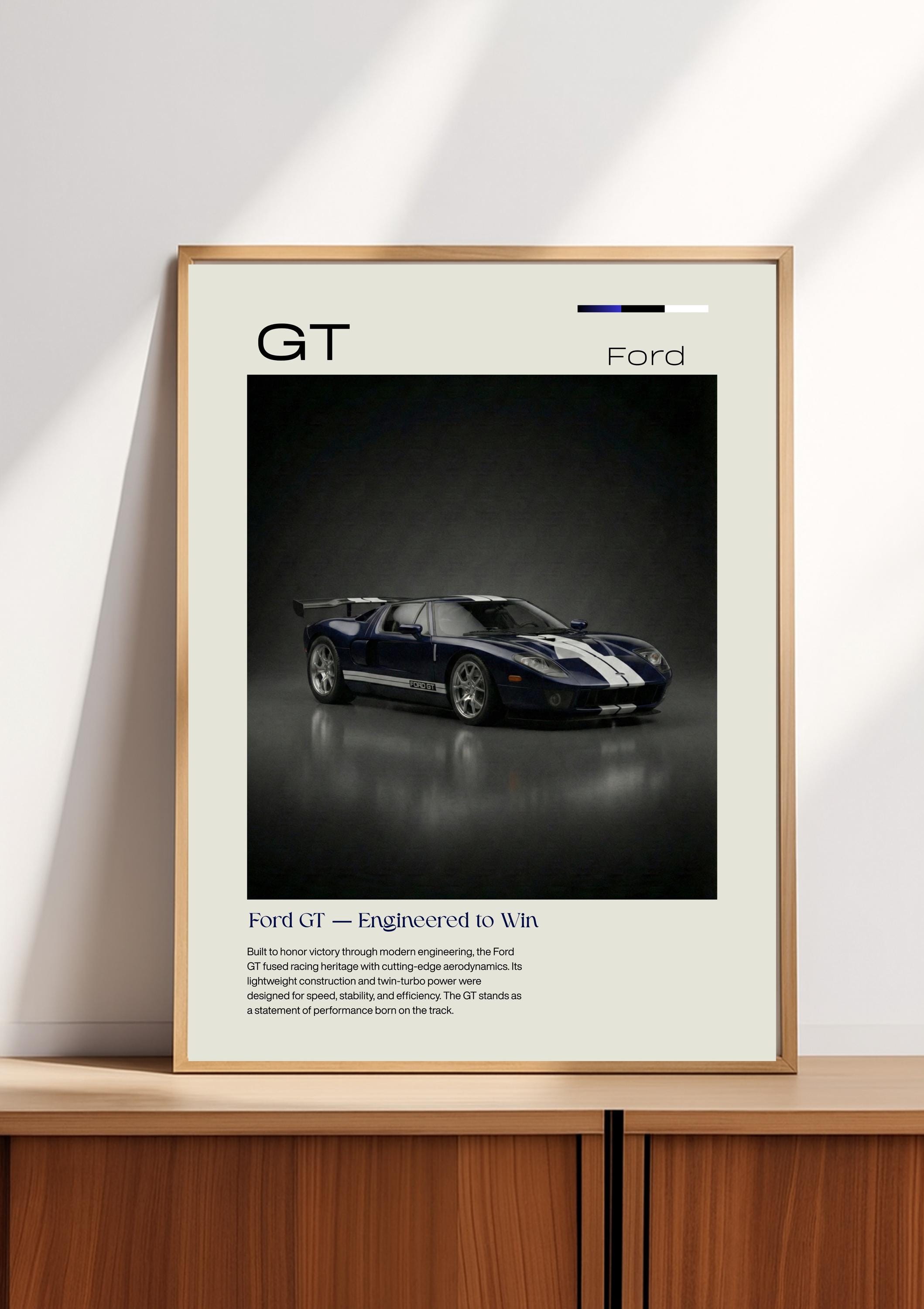 Ford GT Poster, American Supercar Wall Art, Le Mans Racing Print, V8 ...